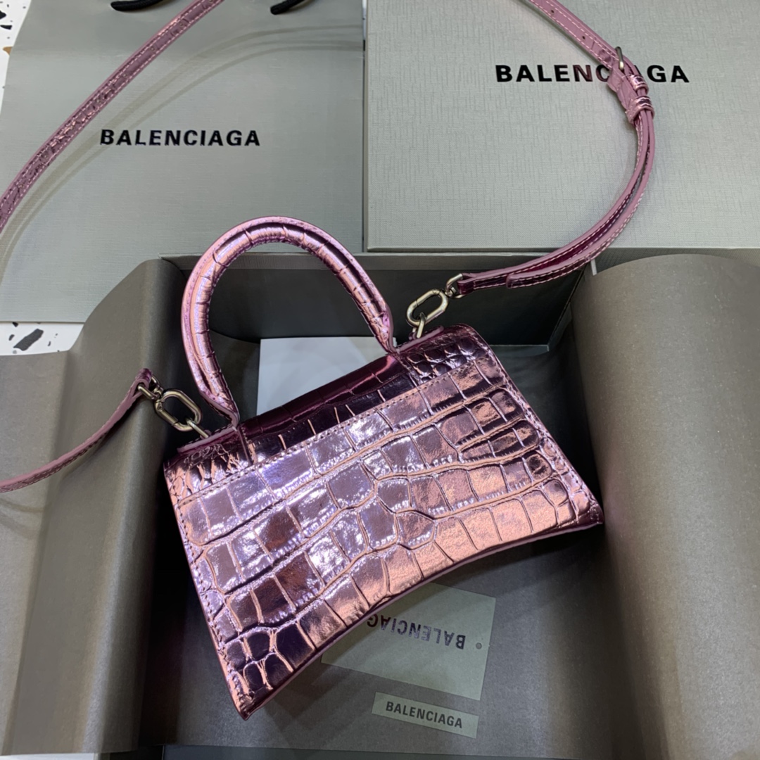 Balenciaga Hourglass XS Handbag Crocodile Embossed Shoulder Bag Purple